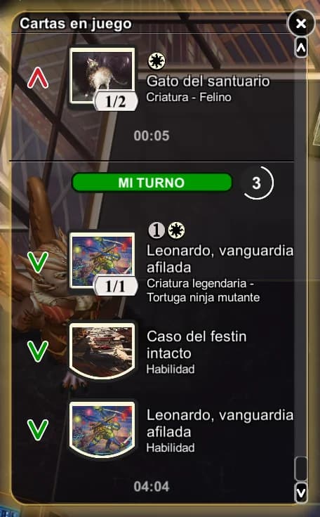 Captura de pantalla del panel «Cartas en juego» de AvSoFt Mod en Magic: The Gathering Arena