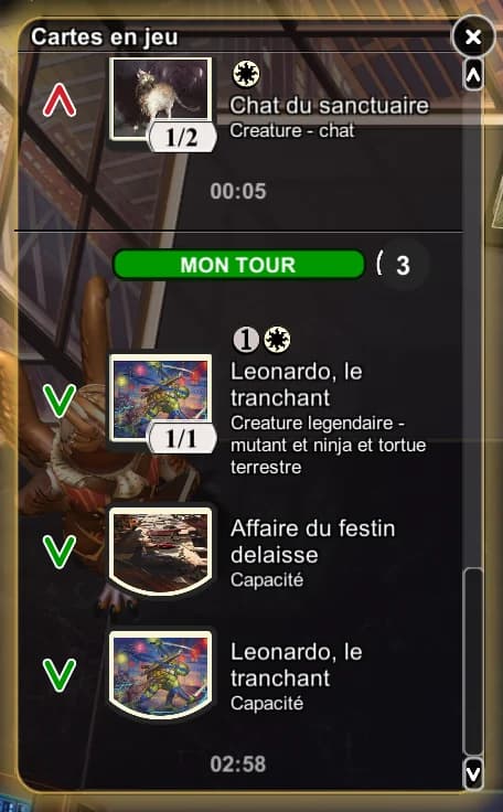 Capture d'écran du panneau « Cartes en jeu » d'AvSoFt Mod dans Magic: The Gathering Arena