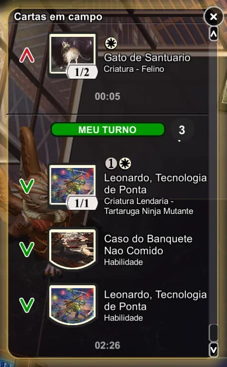 Captura de tela do painel "Cartas em Jogo" do AvSoFt Mod no Magic: The Gathering Arena