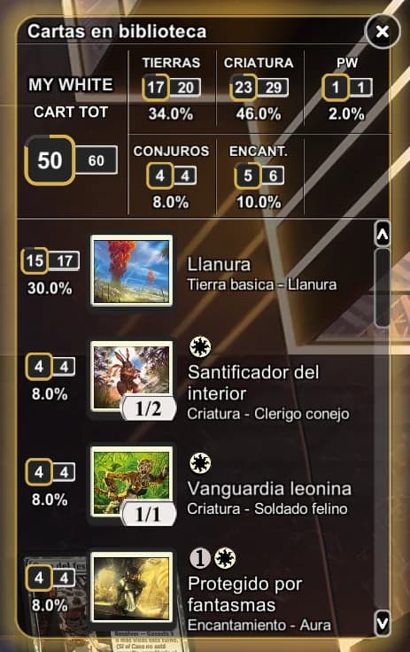 Captura de pantalla del panel «Cartas del Grimorio» de AvSoFt Mod en Magic: The Gathering Arena