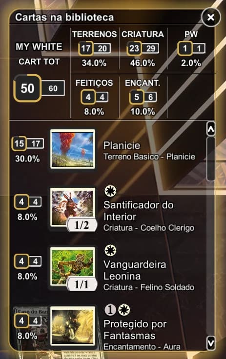 Captura de tela do painel "Cartas no Grimório" do AvSoFt Mod no Magic: The Gathering Arena